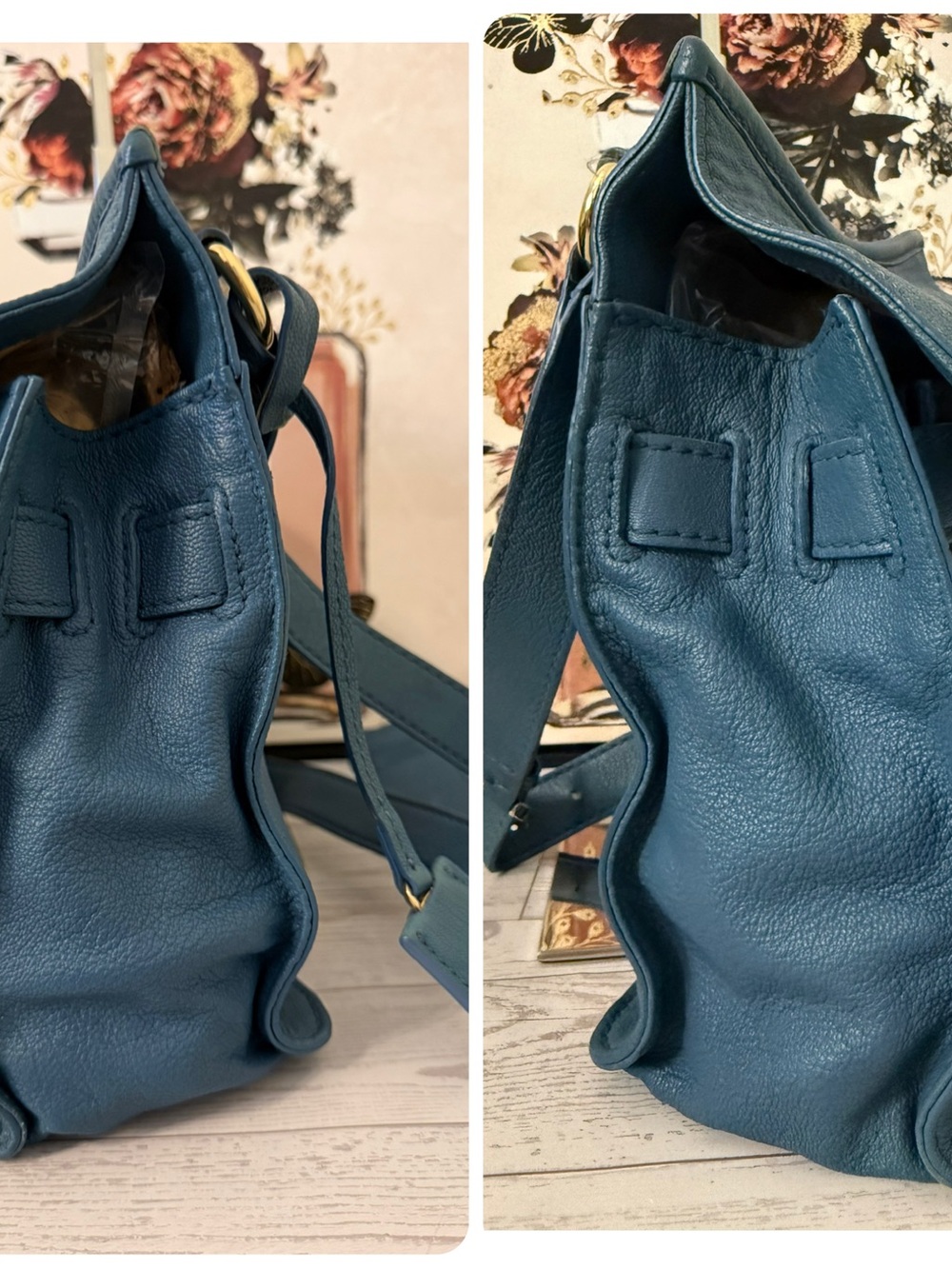 Michael Kors Hamilton Travel Teal Blue Pebbled Leather Crossbody - Picture 13 of 13